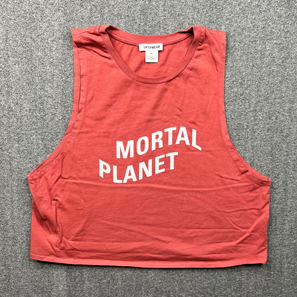 Urthwear Mortal Planet Tank Top Womens XL Red Organic Cotton Crop Muscle Tee